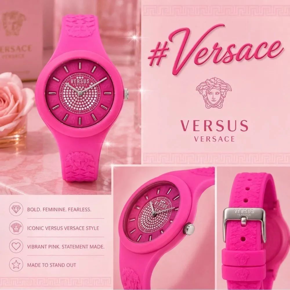 NWT AUTHENTIC! *VERSACE* 39MM ​Silicone & Stainless Steel Crystal-Studded Watch